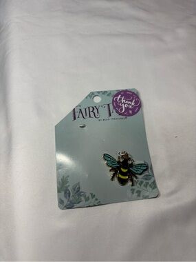 New Fairy Bee Charm Pendant - Black, Yellow, Teal Enamel